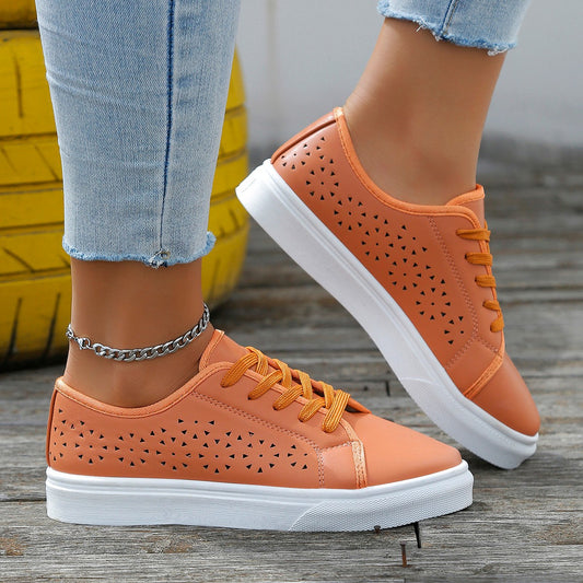 Cutout Flat Shoes Lace-up Hollow Out Walking Shoes For Women Loafers