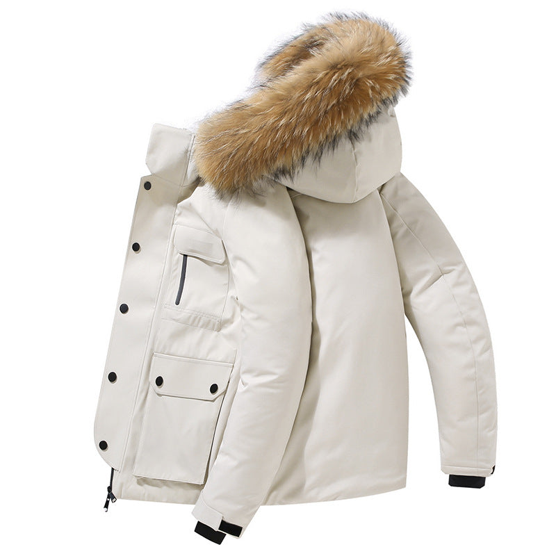 Men's Hooded Down Jacket Thick Warm Coat Fur Collar