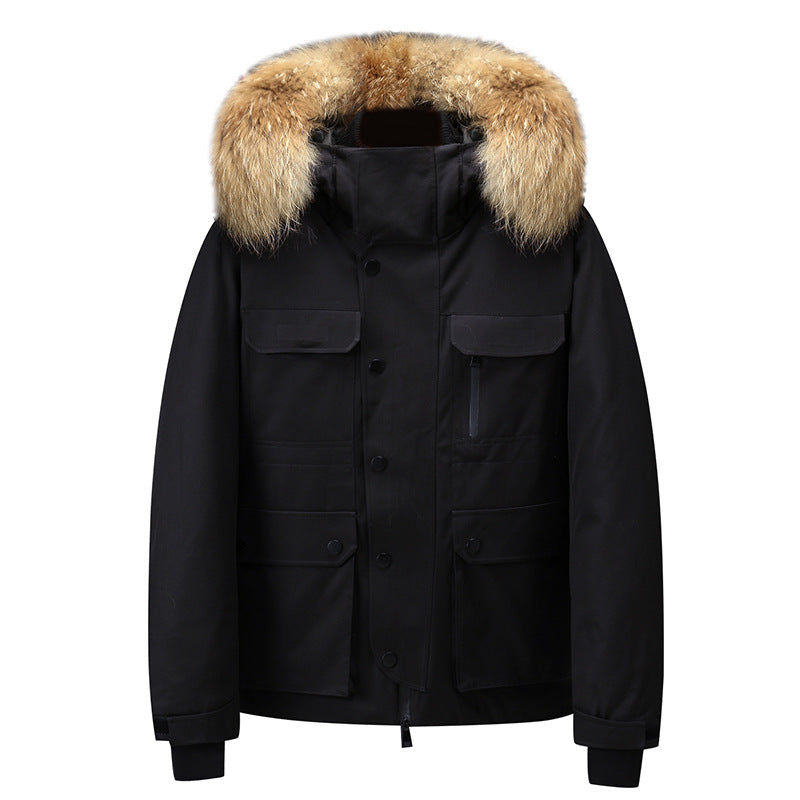 Men's Hooded Down Jacket Thick Warm Coat Fur Collar