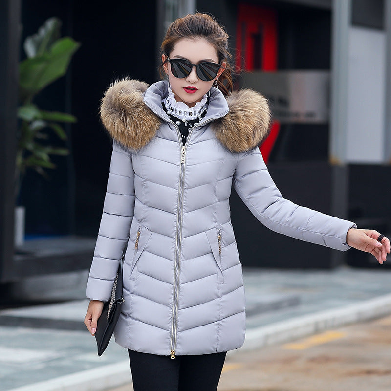 Mid-length Slim Cotton Jacket Large Fur Collar Down Jacket