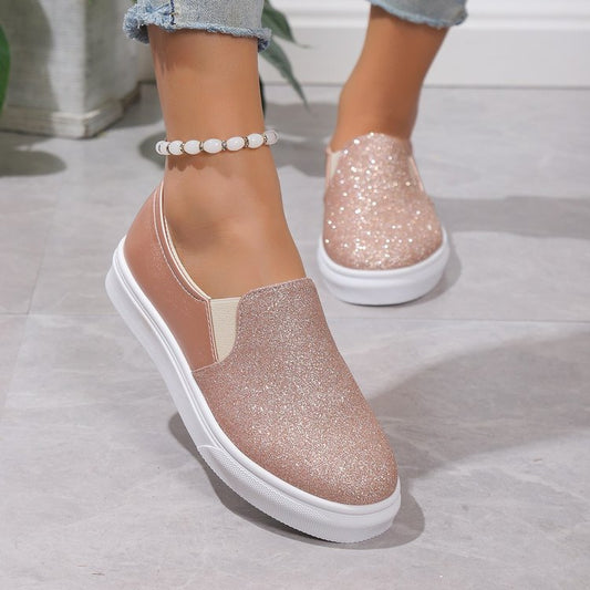 Round Toe Flat Shoes With Sequined Loafers Walking Shoes Women