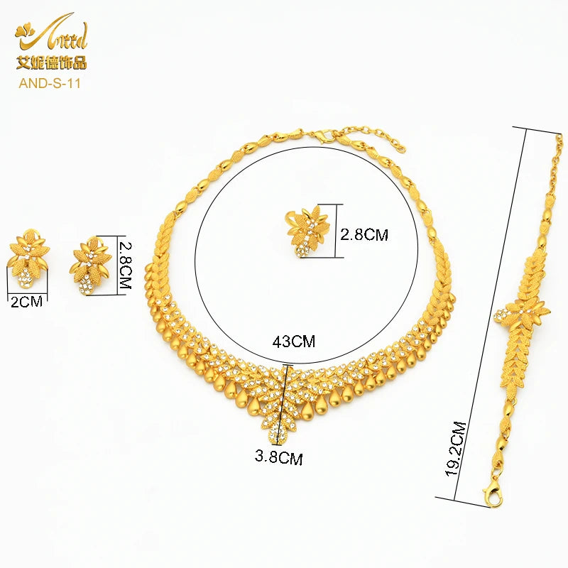 ANIID African Jewelry Set Big Necklace Dubai Ethiopian Gold Color Jewelery Earring Bracelet For Women Bridal Choker Wholesale