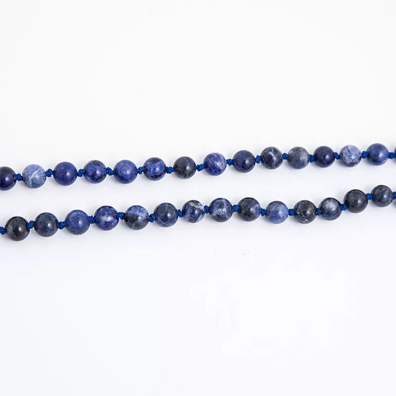 108 Mala Natural Sodalite Lapis Lazuli Handmade Beaded Knot Meditation Yoga  Anniversary Big Buddha Head Tassel Long Necklace