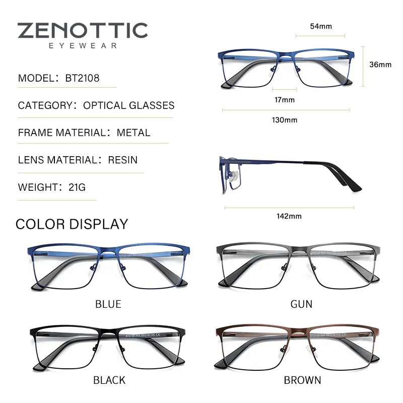 ZENOTTIC 2023 Men Titanium Alloy Optical Glasses Frame Fashion Male Square Eyewear Ultralight Metal Non-Prescription Eyeglasses