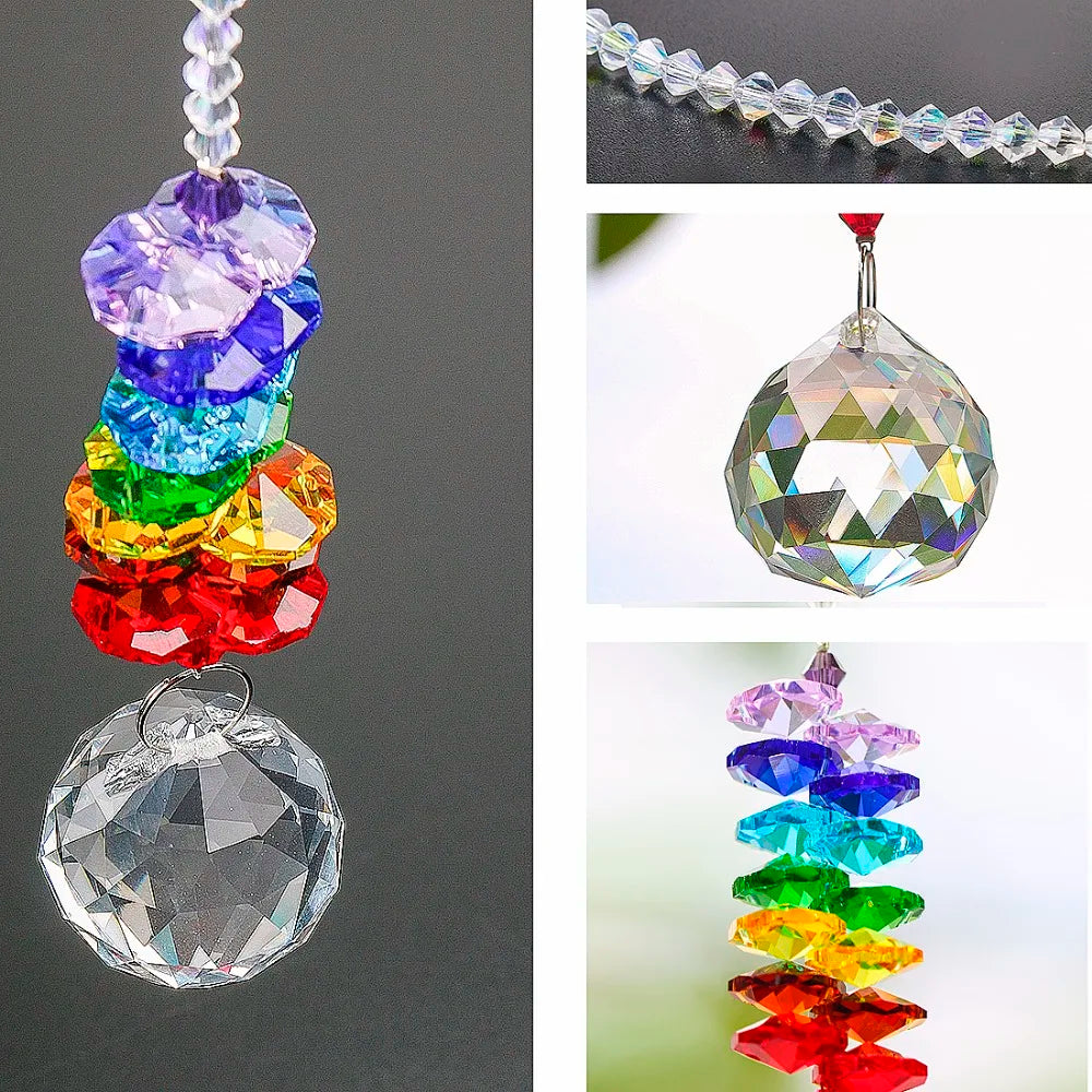 H&D Chakra Crystal Suncatcher Chandelier Crystal Ball Prisms Pendant Rainbow Maker Window Hanging Ornament Home Wedding Decor