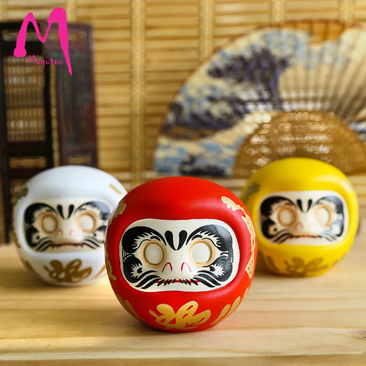 4 Inch Japanese Ceramic Daruma Doll Lucky Cat Fortune Ornament Money Box Office Tabletop Feng Shui Craft Home Decoration Gifts