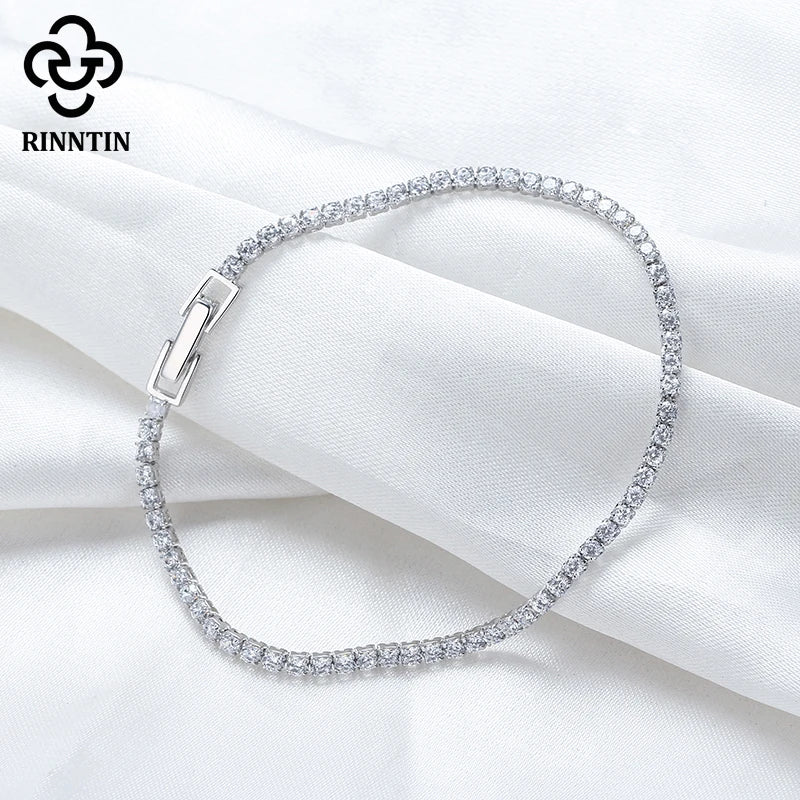 Rinntin 925 Sterling Silver Tennis Bracelets For Women Luxury 2mm 3mm 4mm Cubic Zirconia Shiny Tennis Bracelets Jewelry SB91