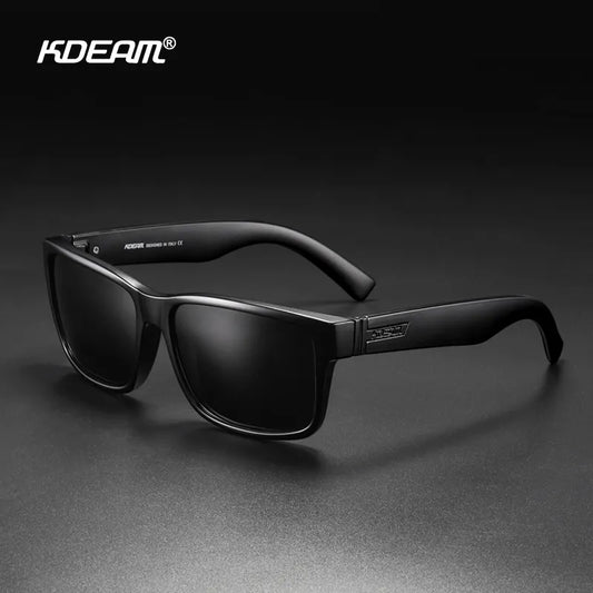 KDEAM 2021 New All Black Square Polarized Sunglasses Men Flat Top Designer Polaroid Glasses Accessories Included CE