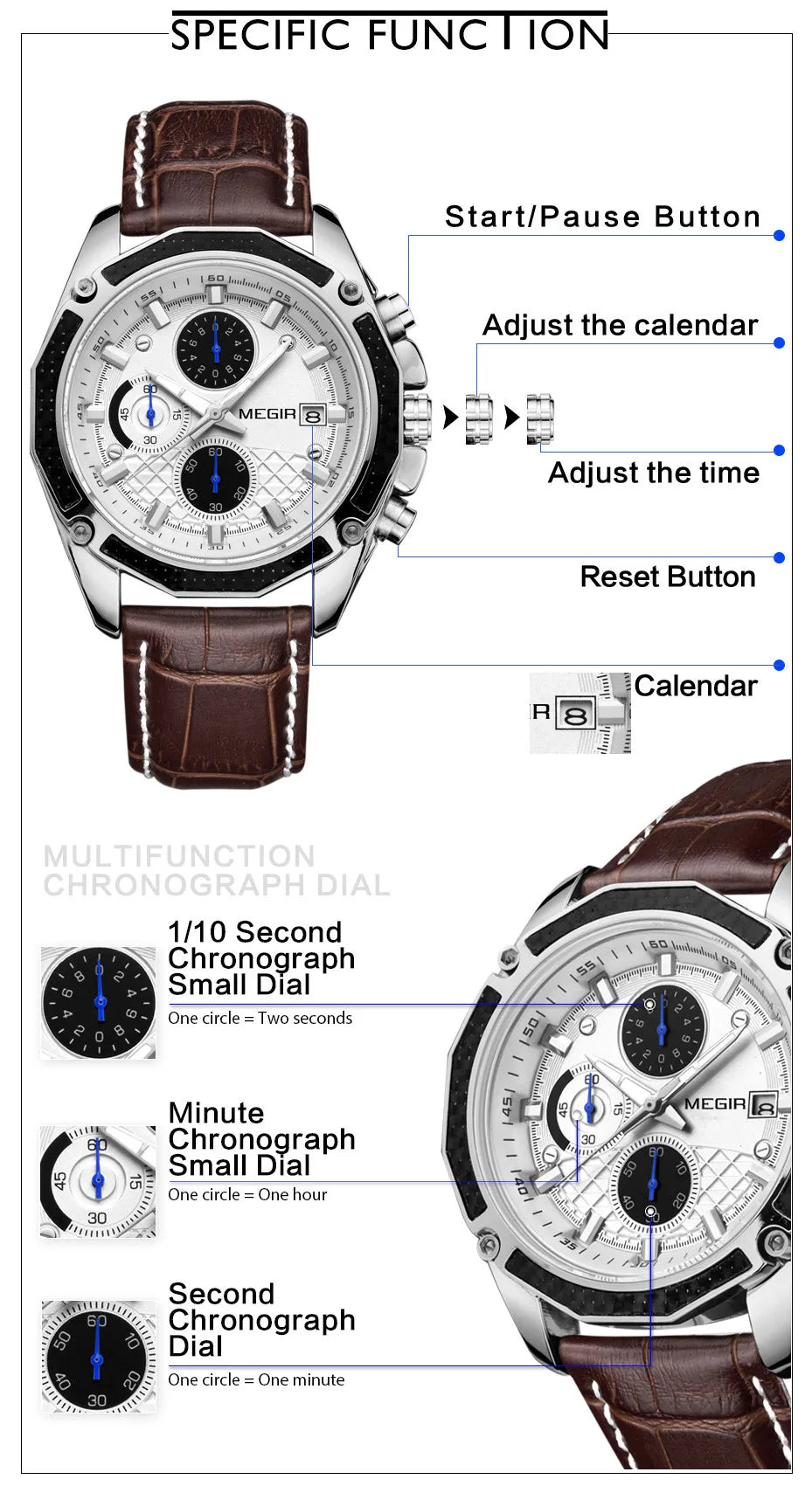 MEGIR Quartz Men Watches Fashion Leather Male Sport Chronograph Watch Clock for Male Students Wristwatch Calendar Reloj Hombre