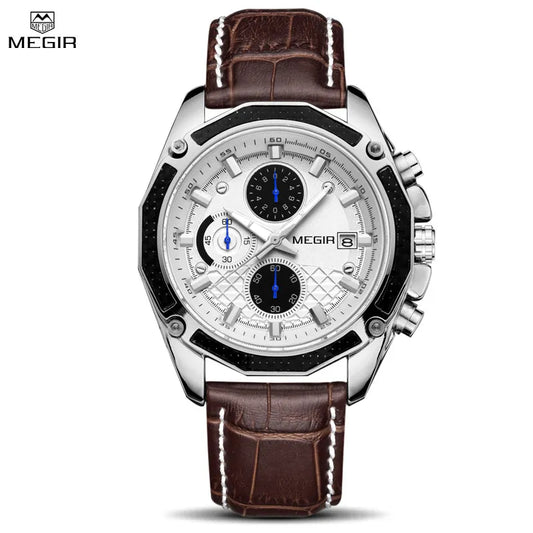MEGIR Quartz Men Watches Fashion Leather Male Sport Chronograph Watch Clock for Male Students Wristwatch Calendar Reloj Hombre
