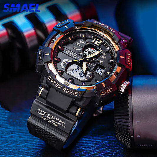 SMAEL Sport Watch Men Big Dial LED Digital Quartz Wrist Watches Men's Top Brand Luxury Digital-watch Military Army Clock Male