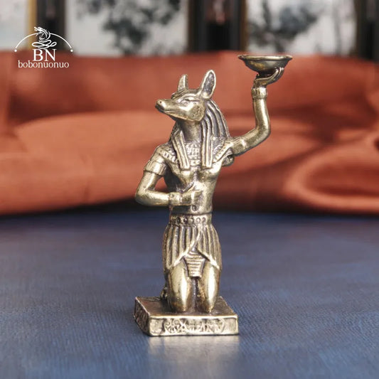 New Style Vintage Brass Egyptian Doghead Anubis Holder Decoration Ornament Sculpture Home Office Desk Ornament Collection Gift