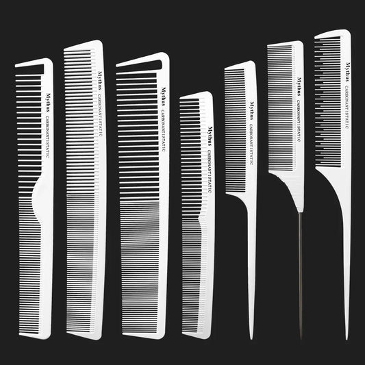 Mythus 7Pcs Barber Comb Haircut Professional Hairdressing Styling Comb Set Salon Hair Care Styling Tool Carbon Fiber Comb Set