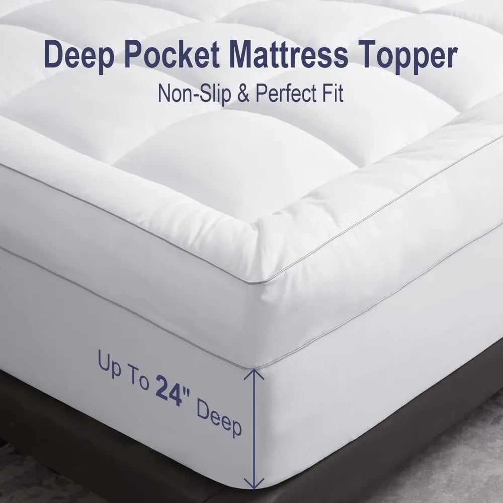 HYPREST Extra Thick Mattress Topper ., Pillow Top Mattress Topper Overfilled 1300 GSM Down Alternative for Back Pain
